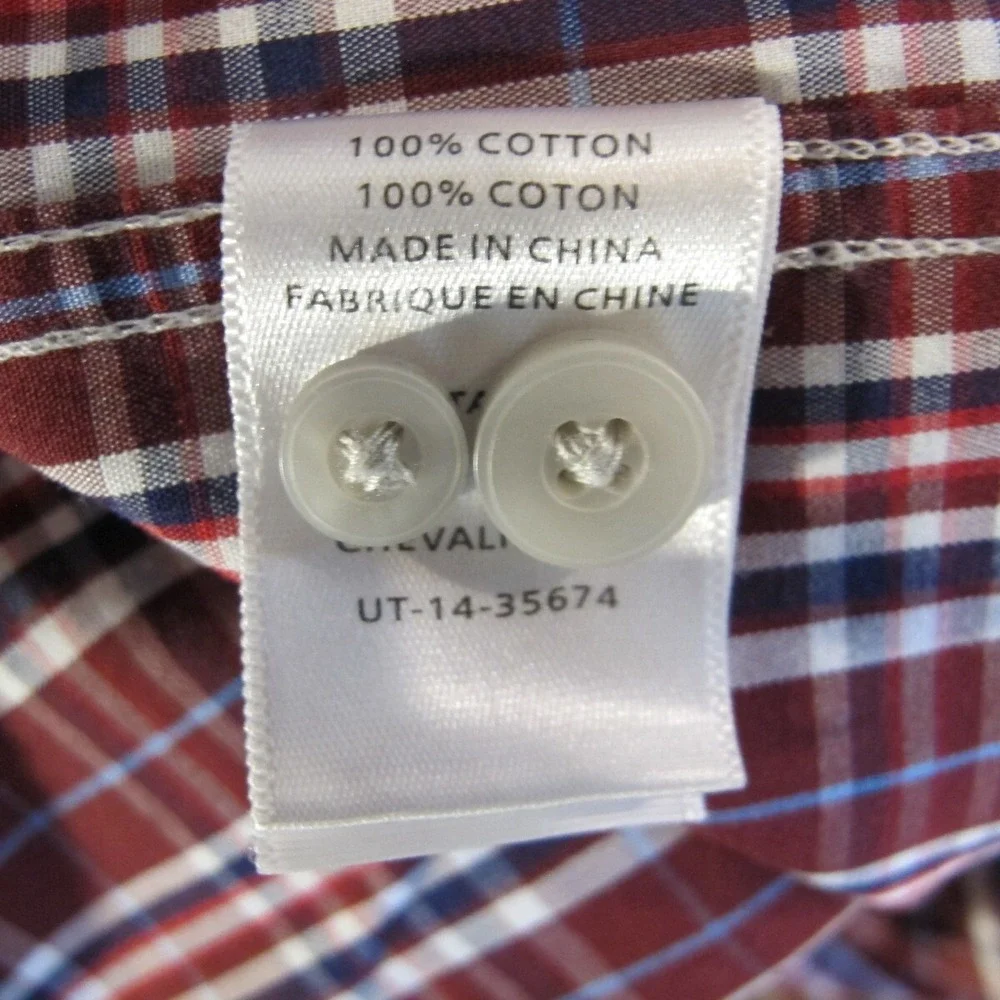 Untuckit Long Sleeve Button Down Shirt Maroon‎ Plaid Men's Size XL Cotton